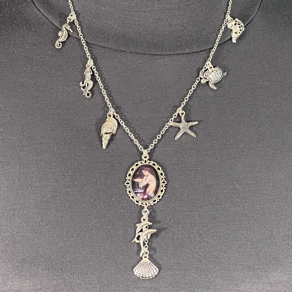 Merrow Celtic Mermaid Mythology Handmade Y Necklace Silver Sea Charms Seashell - Picture 9 of 16